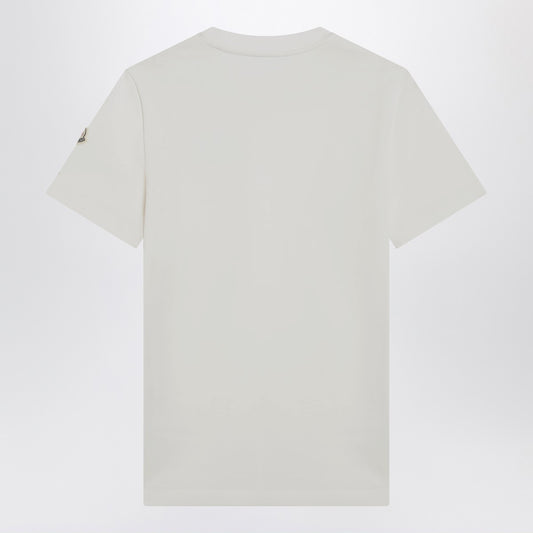 Moncler White T-shirt with embroidered tricolor logo