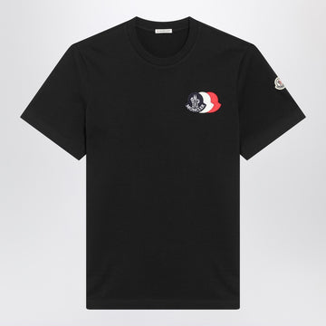Moncler Blue T-shirt with embroidered tricolor logo
