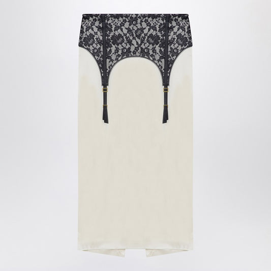 Moschino Ivory midi skirt with illusion lace print