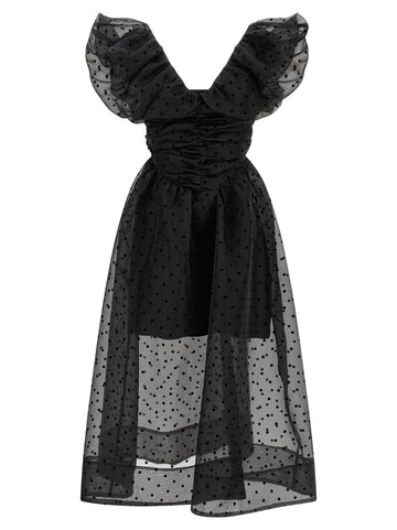 Ganni Black Organza Ruched Dress
