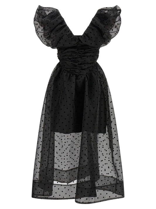 Ganni Black Organza Ruched Dress
