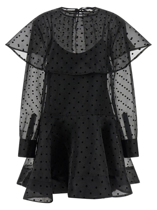 Ganni Black Organza Circle Collar Dress