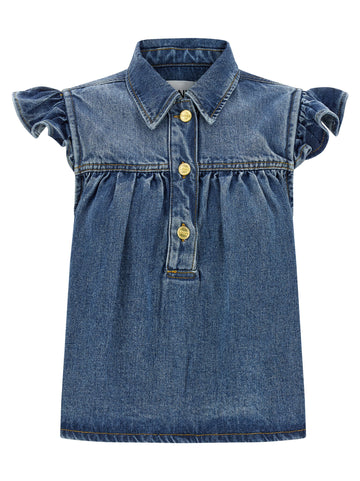 Ganni Denim Ruffle Top