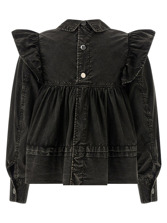 Ganni Black Washed Frill Blouse