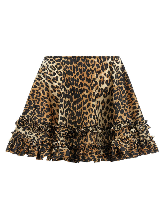 Ganni Leopard Duchesse Nylon Mini Frill Skirt
