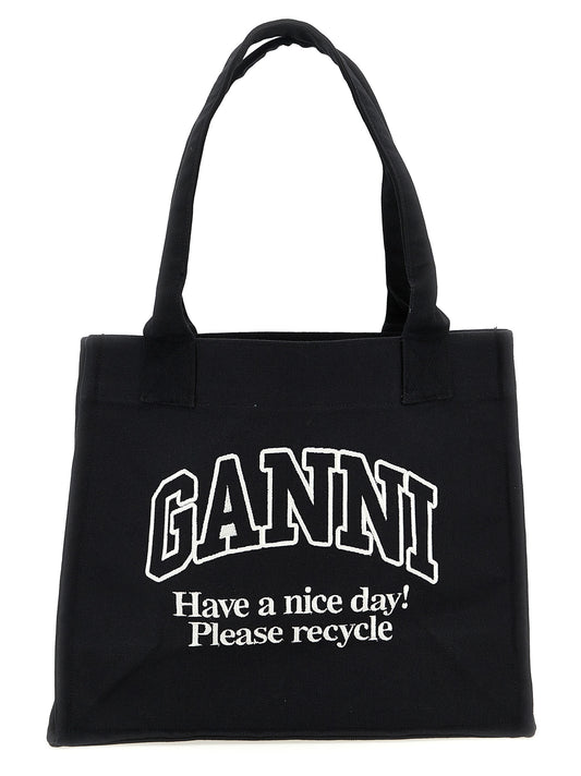 Ganni Large Easy Shopper Contrasted Logo Shopping Bag