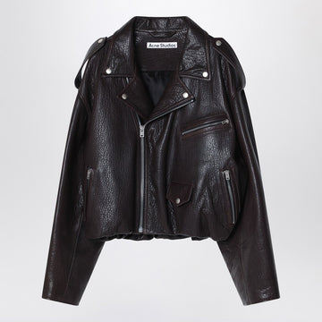 Acne Studios Brown leather over bomber jacket