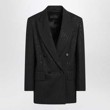 Max Mara Pianoforte Black double-breasted sequin wool blazer