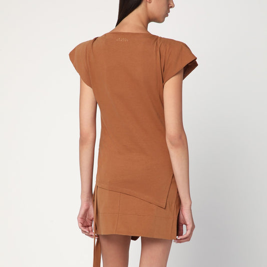 ISABEL MARANT Asymmetrical Sebani T-shirt in caramel colour