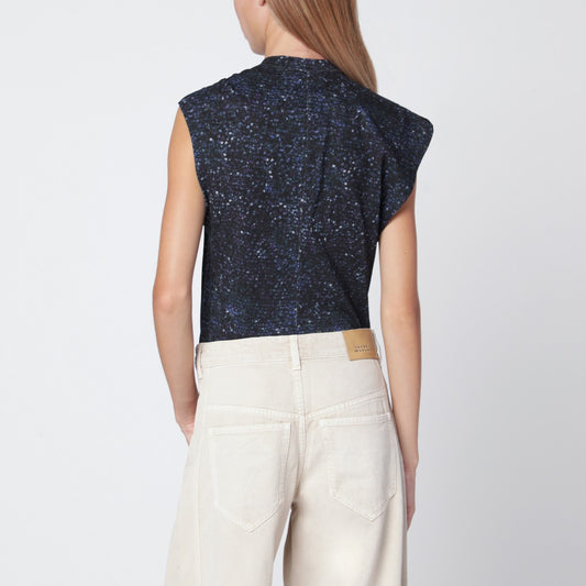 ISABEL MARANT Nayda asymmetrical T-shirt with midnight blue print
