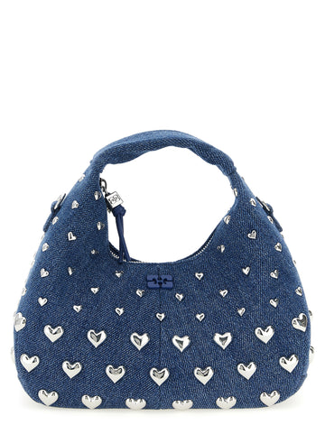 Ganni Denim Stud Mini Hobo Handbag