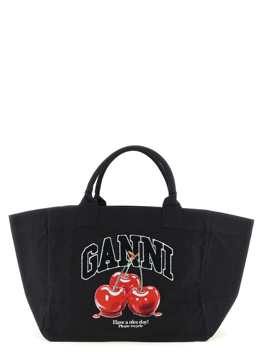 Ganni Black Xxl Cherry Tote Shopping Bag