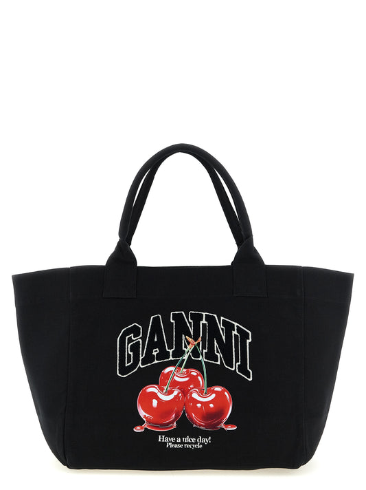 Ganni Black Medium Cherry Tote Shopping Bag