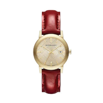Burberry Ladies Watch Gold Plated Red Patent Leather 34mm BU9140