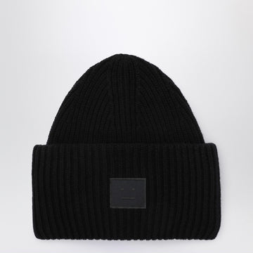 Acne Studios Black large face logo beanie - Yak