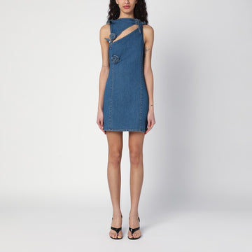 Coperni Mini blue denim dress with floral pattern