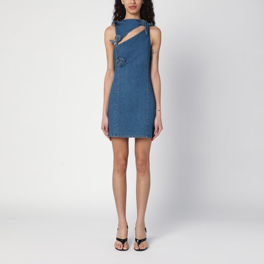 Coperni Mini blue denim dress with floral pattern