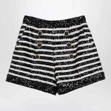 Balmain Black/white striped shorts with sequins