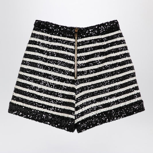 Balmain Black/white striped shorts with sequins