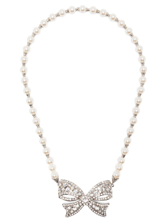 Alessandra Rich Pearl Bow Necklace