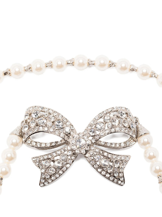 Alessandra Rich Pearl Bow Necklace