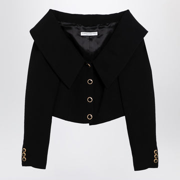 Alessandra Rich Black Off Shoulder Jacket in Wool