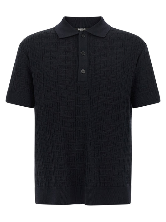 Balmain Monogram Knit Polo Shirt