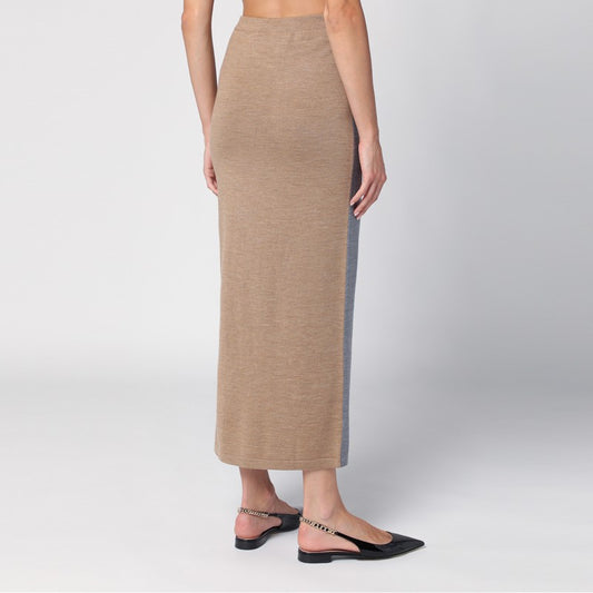 Moschino Beige/grey wool long skirt