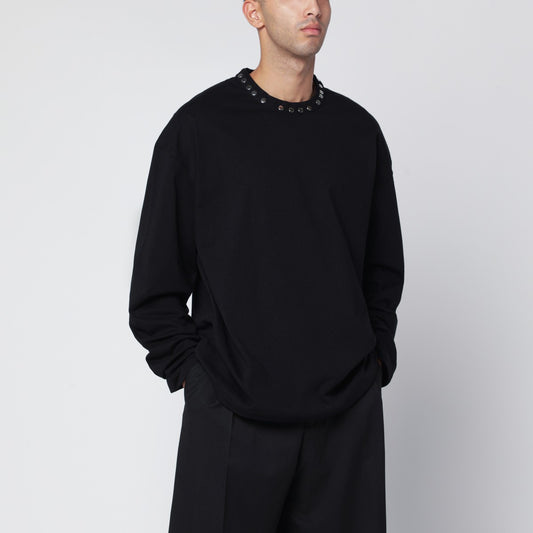 Jil Sander Black long-sleeve T-shirt with studs