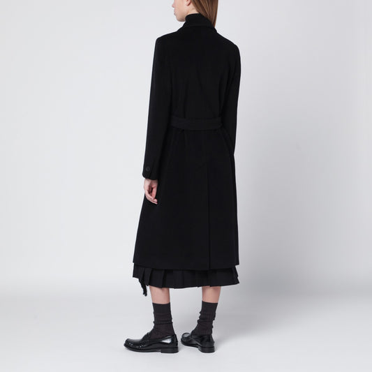 Tagliatore Black double-breasted coat with belt