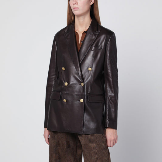 Tagliatore Brown leather double-breasted jacket