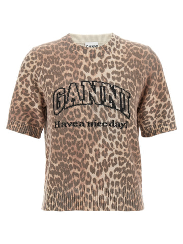 Ganni Leopard Wool Mix T-shirt