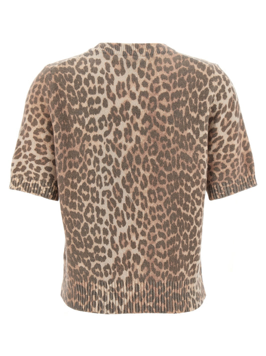 Ganni Leopard Wool Mix T-shirt