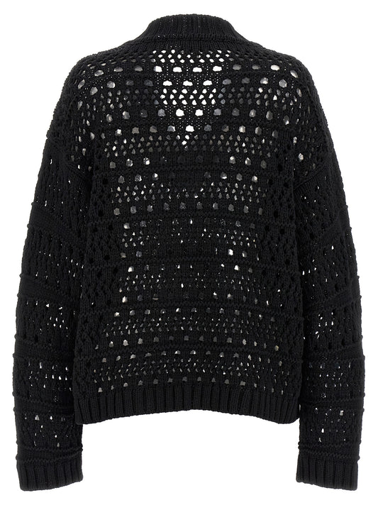 Ganni Black Crochet V-neck Sweater