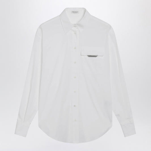 Brunello Cucinelli White shirt with Shiny Flap Detail