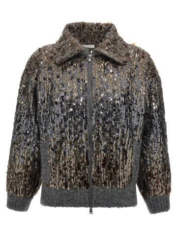 Brunello Cucinelli Dazzling Dégradé Embroidery Cardigan