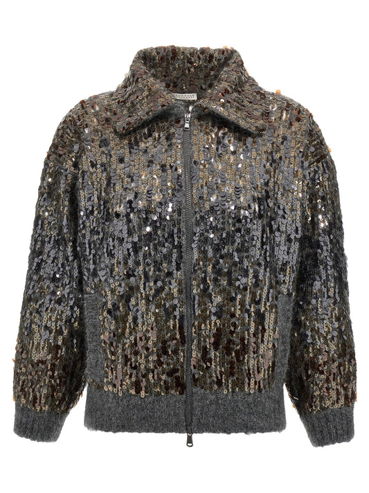Brunello Cucinelli Dazzling Dégradé Embroidery Cardigan