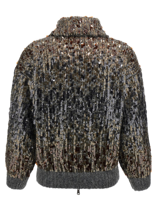 Brunello Cucinelli Dazzling Dégradé Embroidery Cardigan