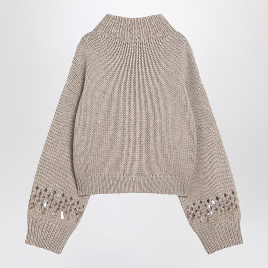 Brunello Cucinelli Brown openwork sweater with sequins