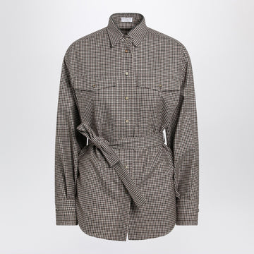 Brunello Cucinelli Check-pattern shirt with belt and Shiny Collar Detail