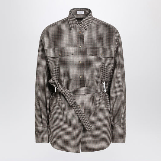 Brunello Cucinelli Check-pattern shirt with belt and Shiny Collar Detail