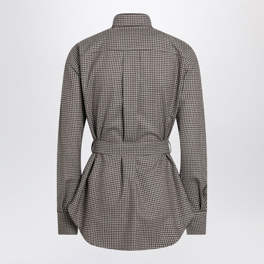 Brunello Cucinelli Check-pattern shirt with belt and Shiny Collar Detail