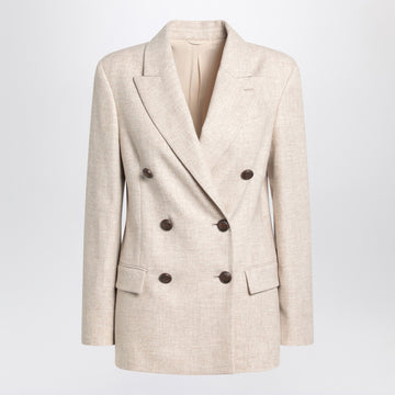 Brunello Cucinelli Beige double-breasted jacket in wool and cashmere