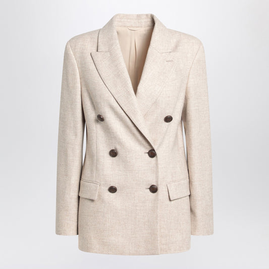 Brunello Cucinelli Beige double-breasted jacket in wool and cashmere