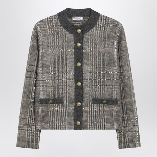 Brunello Cucinelli Jacquard cardigan with Dazzling Check Embroidery