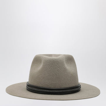 Brunello Cucinelli Taupe felt fedora with leather band