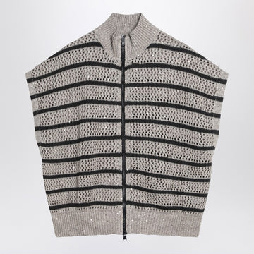 Brunello Cucinelli Striped mesh cardigan in linen blend