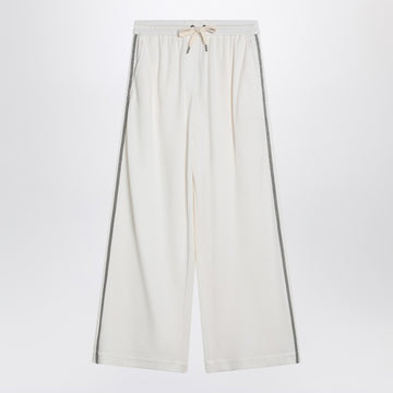 Brunello Cucinelli Wide white trousers in cotton and silk