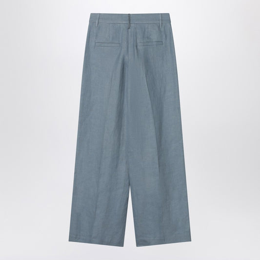 Brunello Cucinelli Wide avio-colored trousers in linen blend