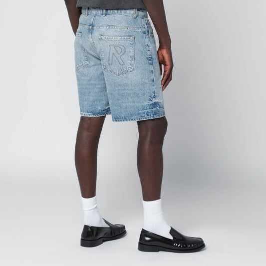 Represent Light blue washed-effect denim Bermuda shorts